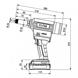 REMACHADORA DE BATERÍA PARA TUERCAS REMACHABLES DE M3-M12 W / 2 BATERÍAS Y CARGADOR RIV740
