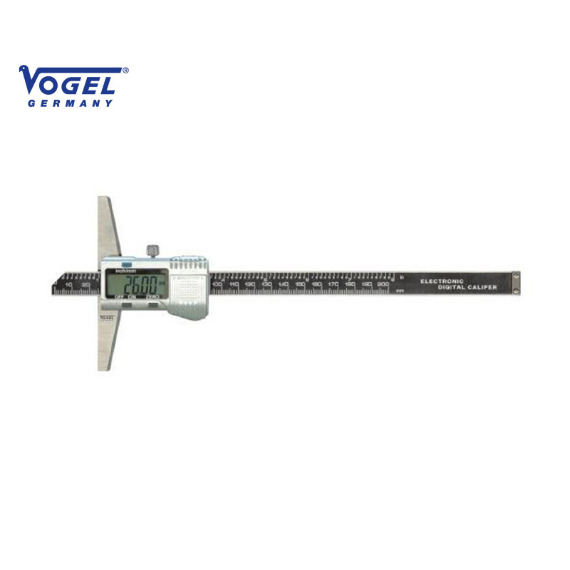 PIE DE REY DIGITAL DE PROFUNDIDAD 200 mm/8" puente 100 mm, acero inoxidable endurecido, viga recta, incluye batería de 3 V, CE, 