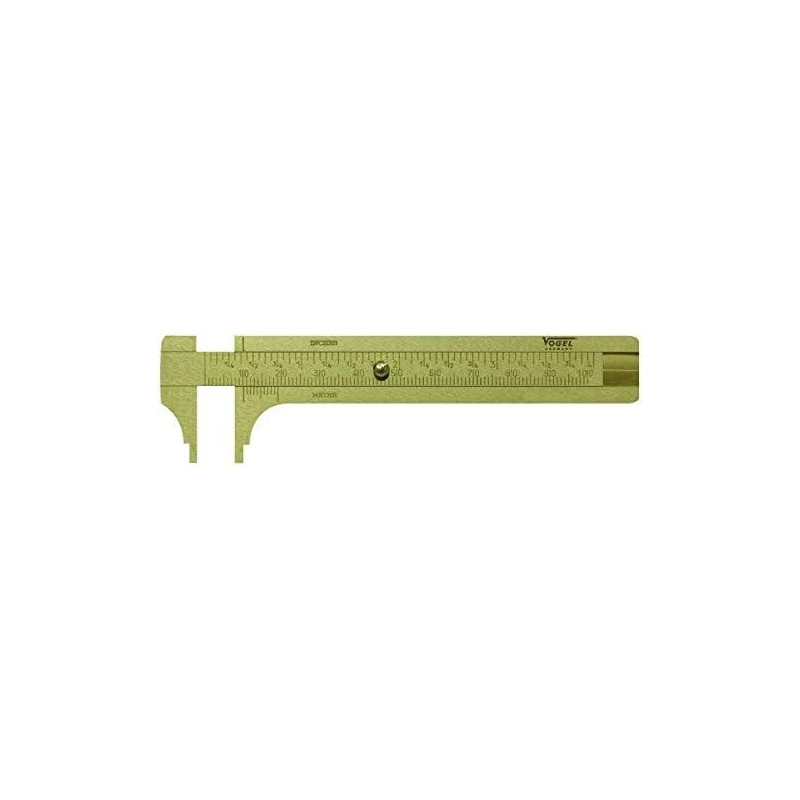 Calibre de botón de latón, mordazas de 100 mm con medición interior, escala en mm/pulgadas, vernier, lámina