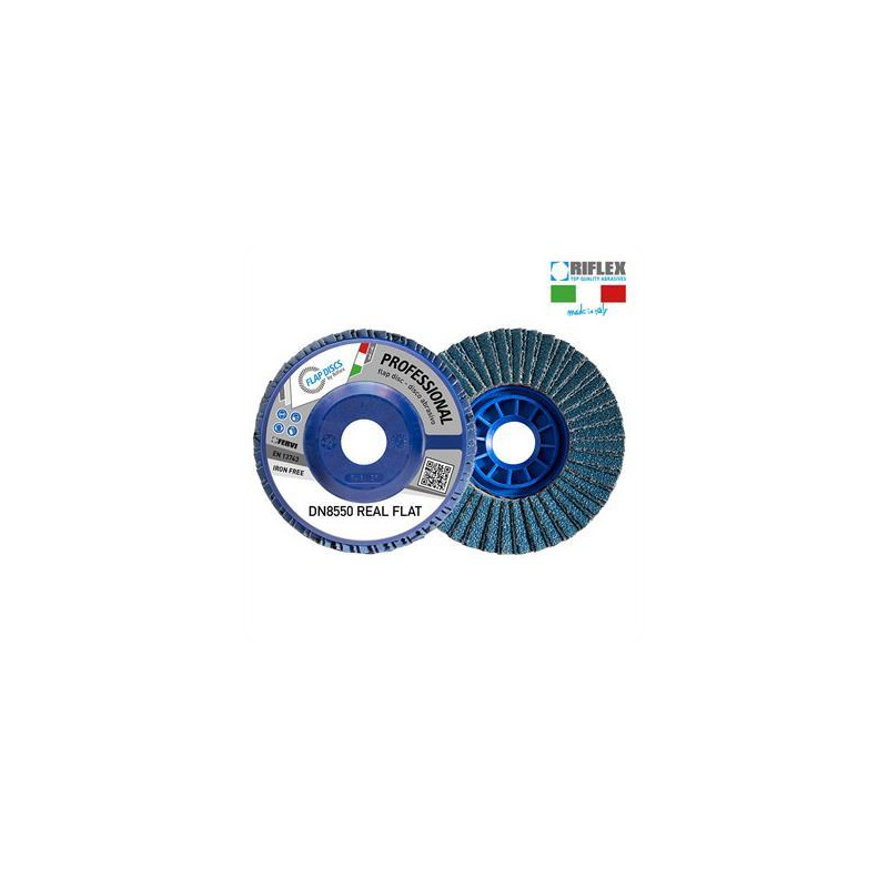 DISCO DE LAMINA PROFESSIONAL REAL FLAT Ø 115 Gr 40 Zirconio Concavo T28 Nylon