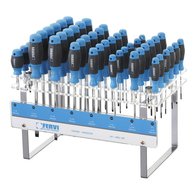 EXPOSITOR 8 DESTORNILLADORES BOCA RECTA  Y ELECTRICISTA DE 96 PIEZAS 12 UNIDADES x MODELO