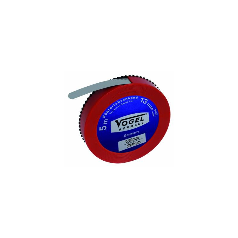 Rollo galga espesores 0,60 x13x5000 mm de Acero Templado caja redonda de plastico