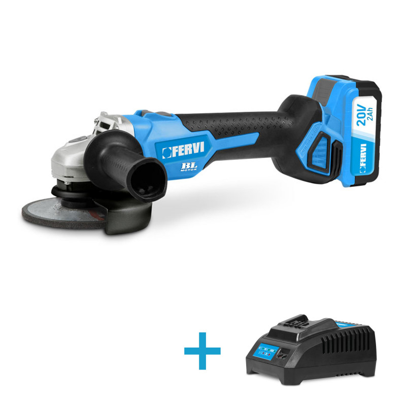 Amoladora angular Ø 125 mm 20 V + cargdor 2 A 20 V + 1 bateria 2AH 20 V + maleta