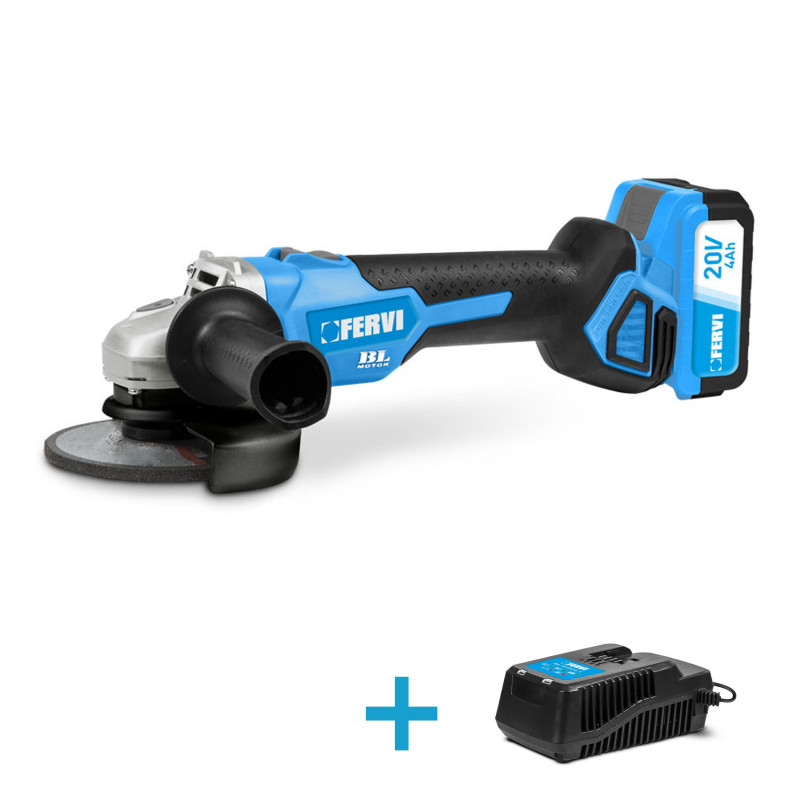 Amoladora angular Ø 125 mm 20 V + cargdor 4 A 20 V + 1 bateria 4AH 20 V + maleta