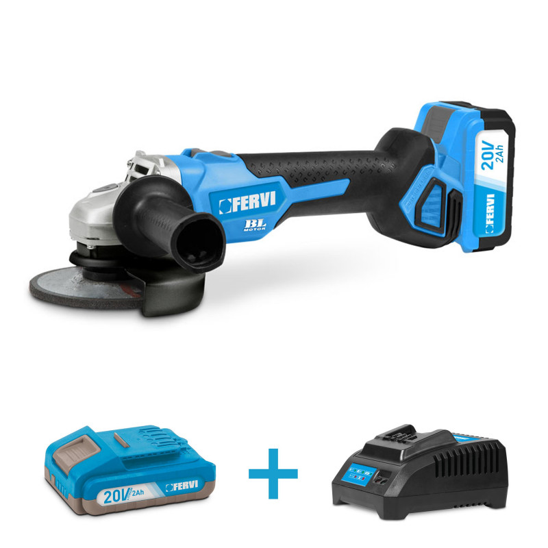 Amoladora angular Ø 125 mm 20 V + cargdor 2 A 20 V + 2 bateria 2AH 20 V + maleta