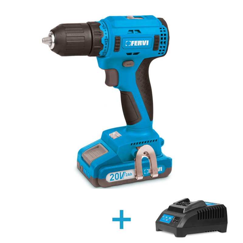 Taladro atornillador de 20 V + cargdor 2 A 20 V + 1 bateria 2A 20 V + maleta