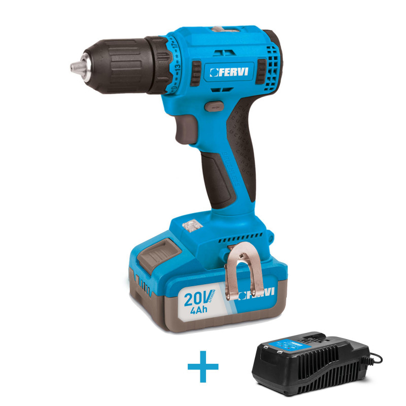 Taladro atornillador de 20 V + cargdor 4 A 20 V + 1 bateria 4A 20 V + maleta