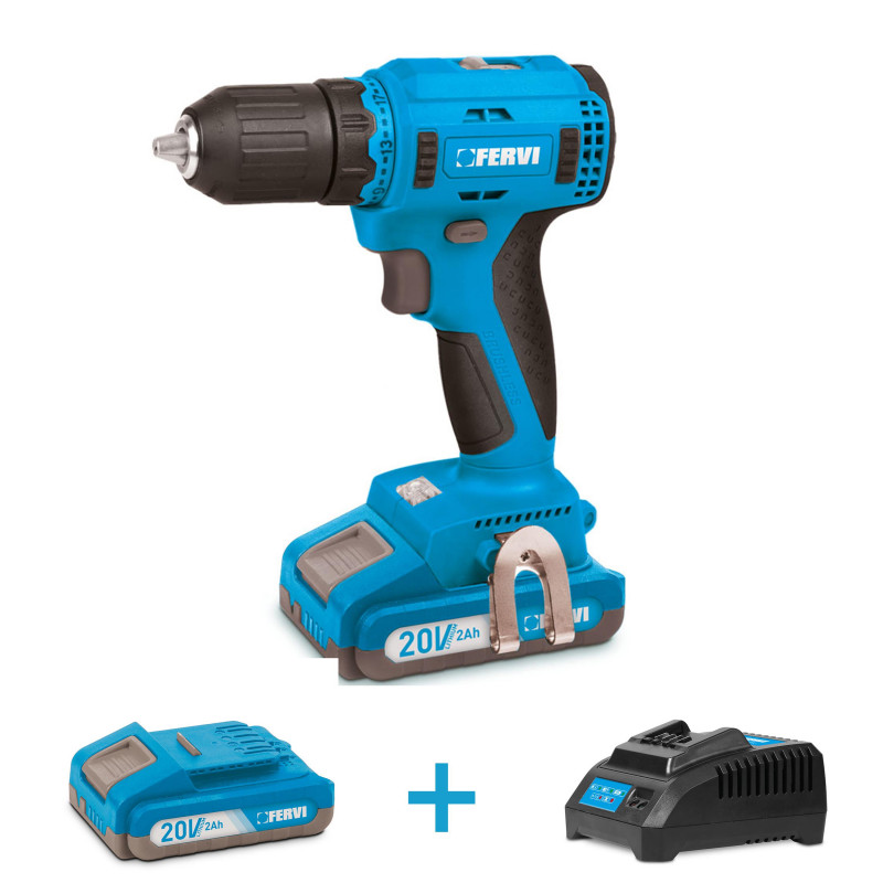 Taladro atornillador de 20 V + cargdor 2 A 20 V + 2 bateria 2A 20 V + maleta