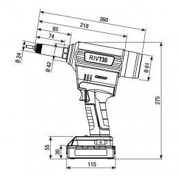 REMACHADORA DE BATERÍA PARA TUERCAS REMACHABLES DE M3-M10 W / 1 BATERÍA Y CARGADOR RIV730