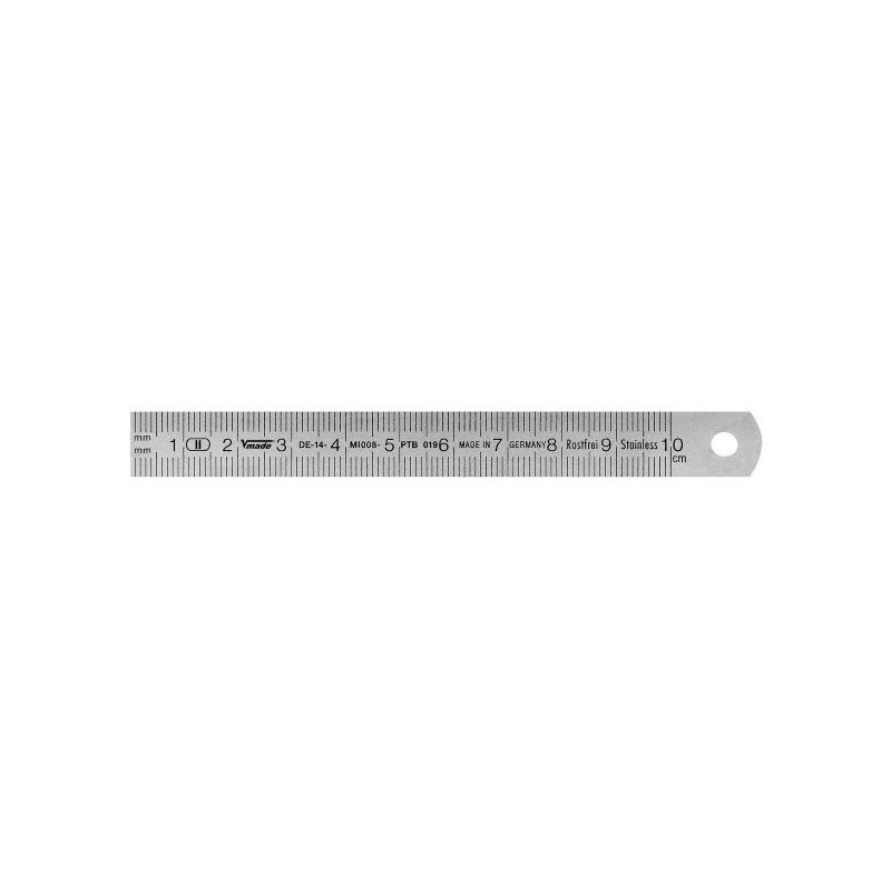 REGLA FLEXIBLE 200x13x0,5 mm INOX SATINADA, GADUACIÓN mm/mm DIN Clase II