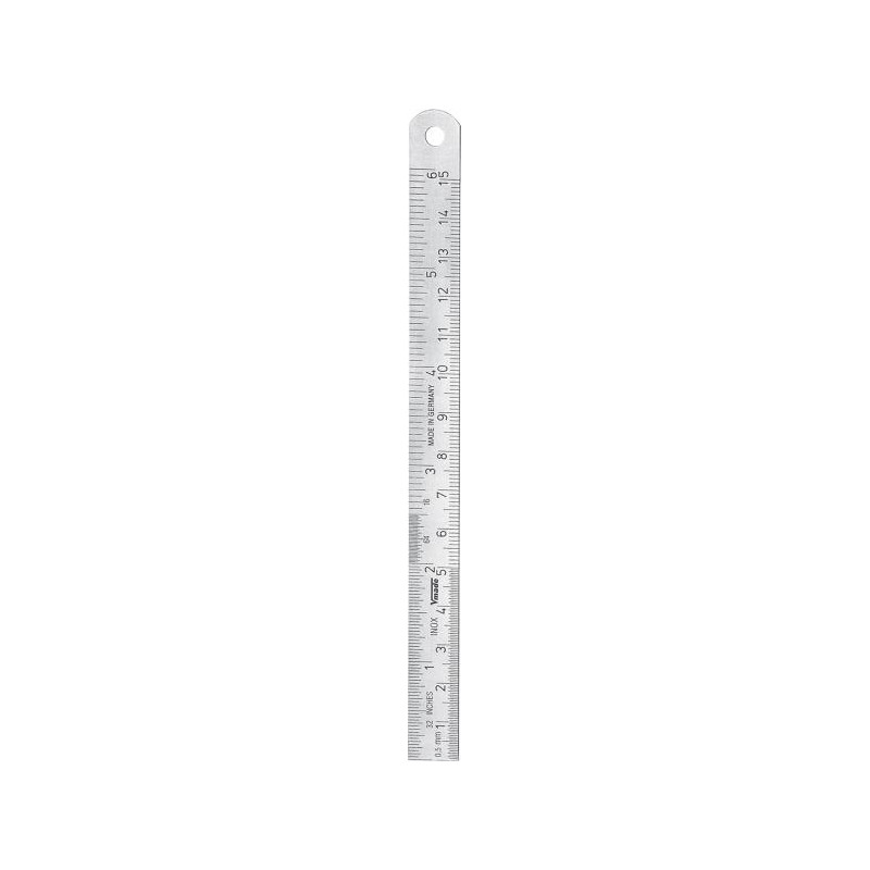 REGLA FLEXIBLE 100x13x0.5mm, inox, satinado, graduación pulgadas/mm, DIN Clase II
